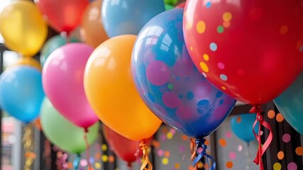 Bright colorful balloons floating and swaying in a vibrant celebratory scene ready for birthdays, graduations and festive occasions - Powered by Adobe