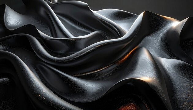 Abstract black and gold wave patterns on textured surface