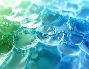 Illustration of closeup of vibrant blue and green bubbles creating a textured and visually appealing background
