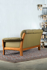 Teak lounge chair, white leather, mcm, midcentury, minimal
