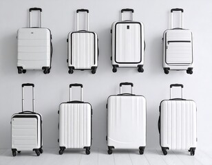 White luggage displayed on wall