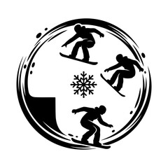 Winter snow activities vector art of snowboarders jumping and riding on a halfpipe