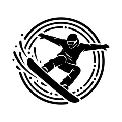Winter snow activities vector art of snowboarder in action doing a jump trick in vector format