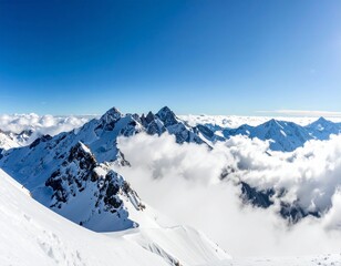 Fototapeta premium Snowy mountain peaks under a clear blue sky