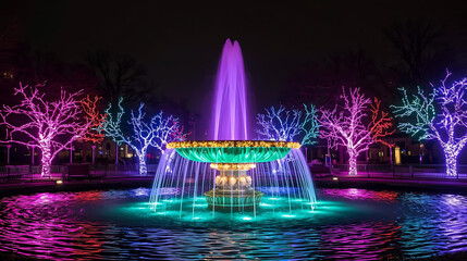 Cascading Water Fountain with Colorful Night Lights