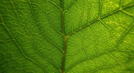 Detailed close up of a green leaf showing vein structure