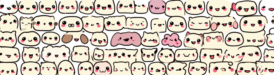 Fototapeta premium Cute kawaii doodle faces seamless pattern background.