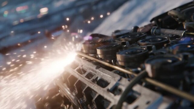 Explore the dynamic intricacies of a piston and valve system with fuel ignitions and engine parts in motion.