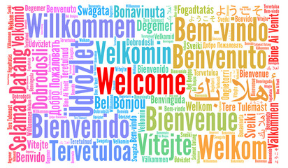 Welcome word cloud in different languages 