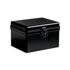 Transparent Png of a Sleek Black Metal Storage Box, Featuring a Robust Metallic Latch, Ideal for Securing and Organizing Valuables
