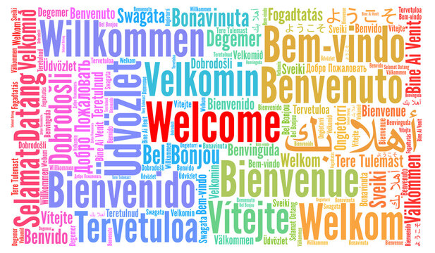 Welcome word cloud in different languages 