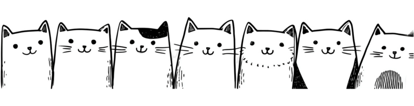 Hand Drawn Cartoon Kittens Border Illustration.