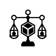 Balance scale with cube and spheres silhouette