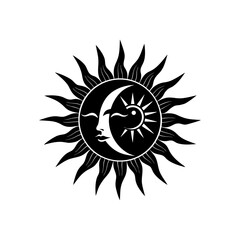 Stylized sun and moon illustration silhouette