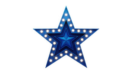 Fototapeta premium Bright blue illuminated star shape with many small lights forming a border isolated on white background