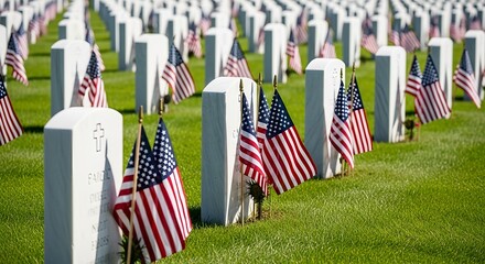 On Veterans Day, rows of white gravestones with American flags symbolize profound remembrance for military sacrifice and dedicated service to the nation