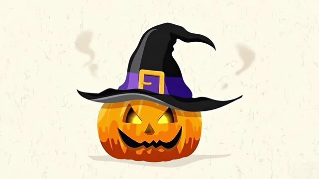 Spooky Jack-o'-lantern with a Witch Hat - Animated Halloween Pumpkin Loop