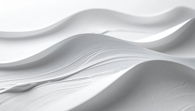 The abstract composition reveals a flowing, ethereal landscape of smooth, white, layered forms creating a gentle, undulating pattern.