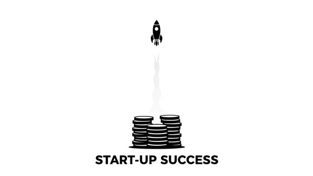 Startup Success Concept Animation with a Rocket Launching from a Stack of Coins