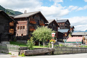 Buildings in town of Reckingen in Switzerland