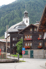 Buildings in village of Reckingen in Switzerland