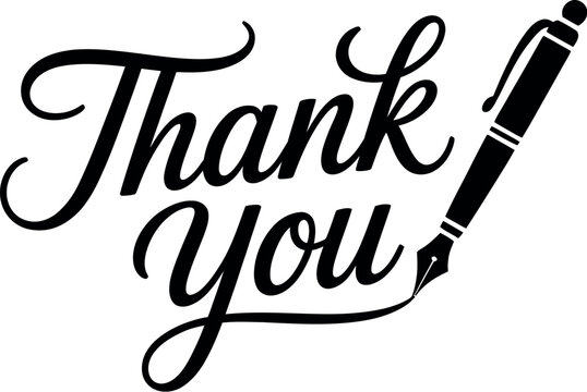 Vector art of elegant thank you calligraphy text with fountain pen