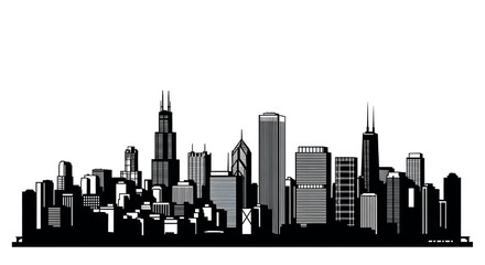 Naklejka premium Chicago Skyline Silhouette: Detailed Vector Illustration of Cityscape