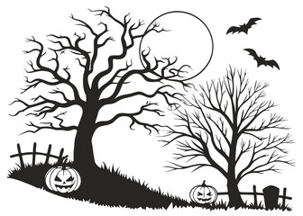 vector illustration of an old tree with birds