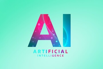 Abstract ai logo with vibrant gradient colors and futuristic digital design on a teal background