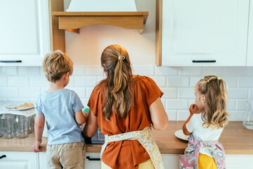 Happy family at home family, cooking, baking concept