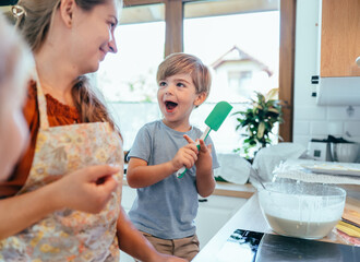 Happy family at home family, cooking, baking concept