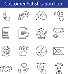 Customer satisfaction web icons set, client feedback, rating, review, testimonial, service, survey, quality, business, loyalty, approval, chat, comment, support,
