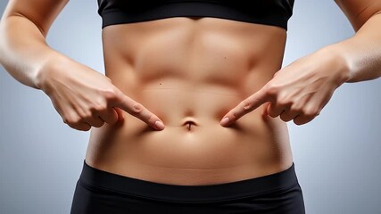 Fit Woman Pointing to Abs and Waistline Showing Toned Body After Exercise