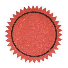 Vintage 1950s Mid-Century Blank Red Starburst / Sunburst Seal Sticker - Certificate Burst Label Badge - Isolated on White
