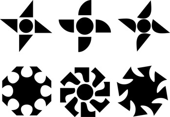 Abstract Geometric Pinwheel and Circular Motif Collection in Black and White for Modern Design Projects