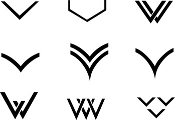 Collection Of Abstract V Logos And Brand Marks In Minimal Black Shapes For Modern Branding