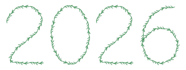 2026 from branch christmas tree, new year. Vector illustration