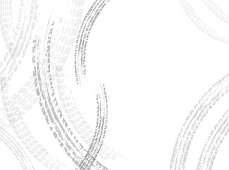 Background with tire wheel marks of cars, banner with copy space. Vector illustration