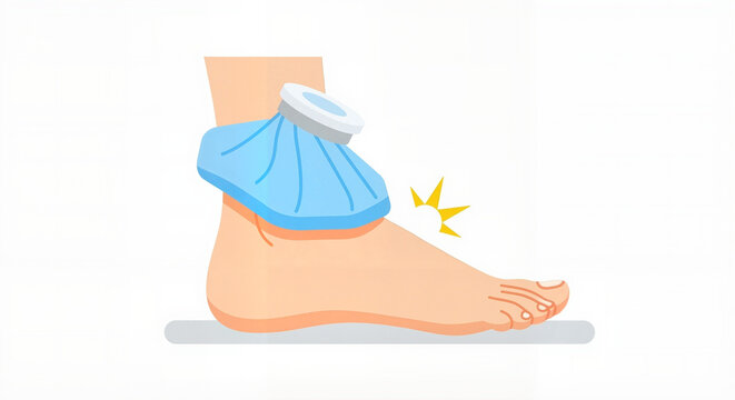 Injured foot with ice pack to alleviate pain and swelling  