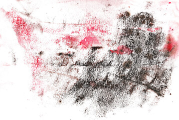 Black and red acrylic brush strokes, aquarelle paint abstract isolated on white background, texture	