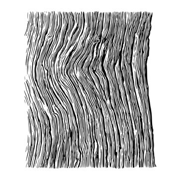 Monochrome illustration featuring dense vertical parallel lines with slight undulation and texture effect