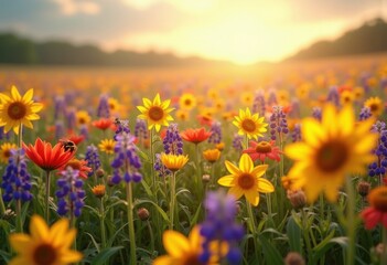 Obraz premium Vivid Wildflower Field Transformative Meadow Abundance Captivating Colors and Textures at Height of Growth
