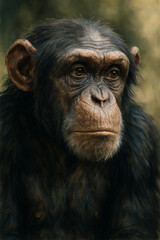Intense Chimpanzee Portrait with Thoughtful Expression