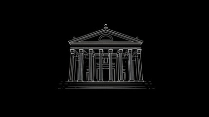 Naklejka premium Architectural wireframe rendering of a classical Greek temple building.
