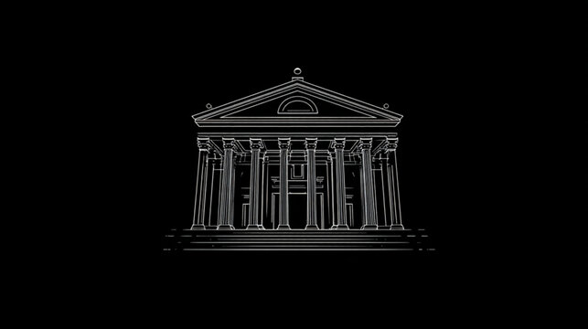 Architectural wireframe rendering of a classical Greek temple building.