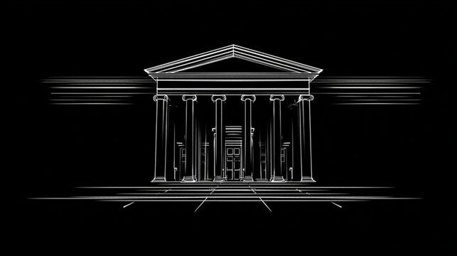 Elegant white line sketch of a classical architectural facade.
