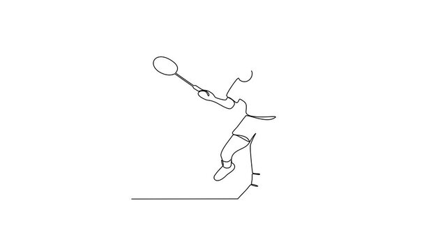 Animated self drawing of badminton video design illustration. Badminton is a racquet sport played using racquets to hit a shuttlecock across a net. Sport theme design vector illustration concept.