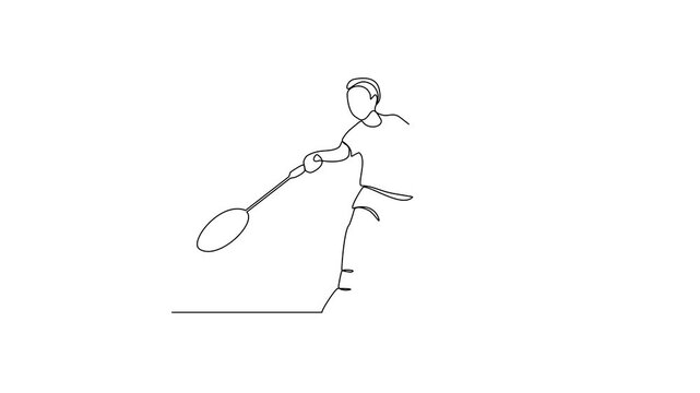 Animated self drawing of badminton video design illustration. Badminton is a racquet sport played using racquets to hit a shuttlecock across a net. Sport theme design vector illustration concept.