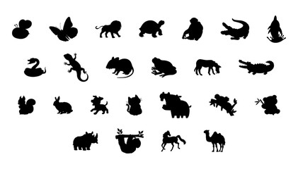 Wild Animal Silhouette Set Black Vector Illustration