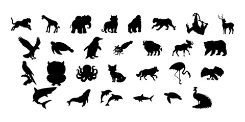 Animal Kingdom Silhouettes Collection Vector Illustration